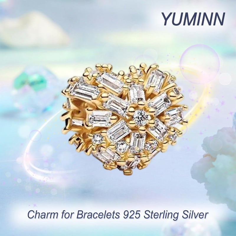 YUMINN سحر فضة استرلينية 925 للأساور، سحر الحب والقلب، خرز متدلي من زهور الكرز، مجوهرات للنساء - Image 2